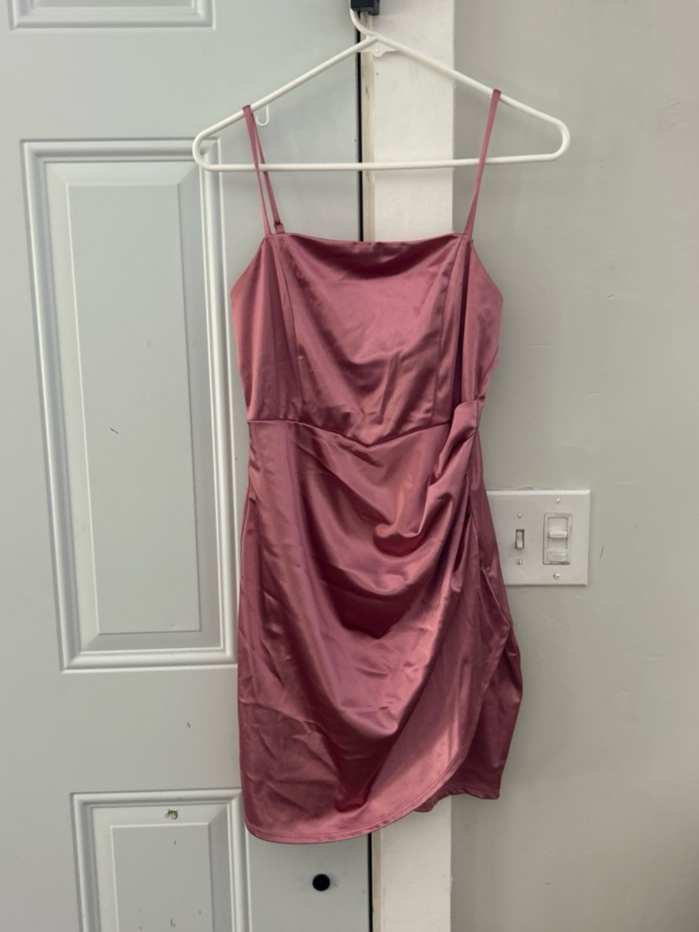 Satin Spaghetti Strap Mini Dress in Dusty Rose